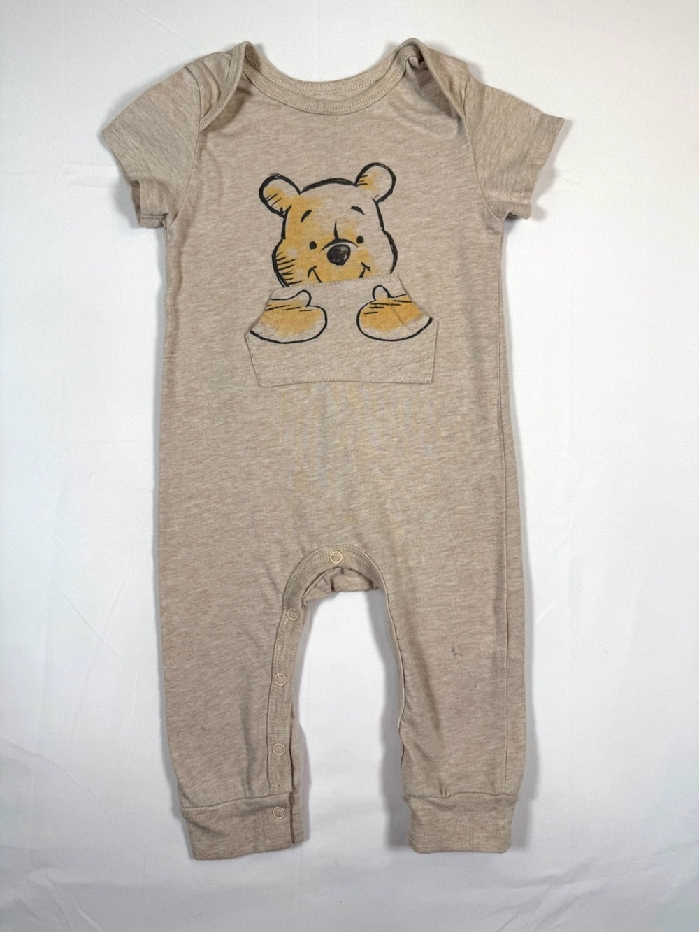 DISNEY BABY Winnie The Pooh Pocket Graphic Short Sleeve Romper 12M Cotton